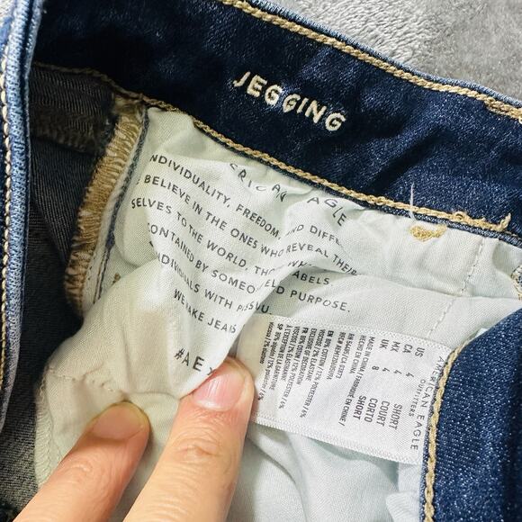 American Eagle Jegging Jeans‎ Womens Sz.4 Blue Stretch Mid-Rise Distressed - Picture 5 of 13